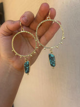 Load image into Gallery viewer, Spider Web Hubei Turquoise Stamped + Dotted Hoops 003