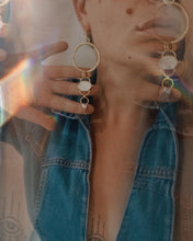 Load image into Gallery viewer, Tiered Stone Hoops - Pearl Moon + Cantera Opal
