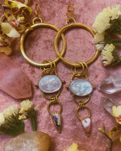 Load image into Gallery viewer, Tiered Stone Hoops - Pearl Moon + Cantera Opal