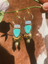 Load image into Gallery viewer, The Temple Earrings - Australian Opal + White Water Turquoise 001