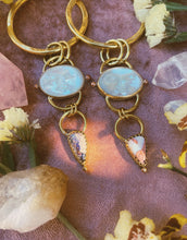 Load image into Gallery viewer, Tiered Stone Hoops - Pearl Moon + Cantera Opal