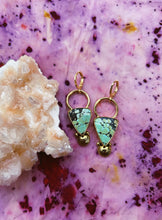 Load image into Gallery viewer, Stamped Mini Hubei Turquoise Hoops