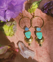 Load image into Gallery viewer, The Temple Earrings - Australian Opal + White Water Turquoise 002