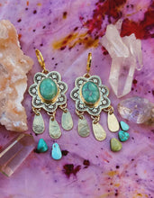 Load image into Gallery viewer, Stamped Drop Earrings - Green Nevada Turquoise