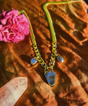 Load image into Gallery viewer, Boulder Opal + Faceted Iolite Cuban Link X Snake Chain Charm Necklace