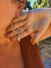 Load image into Gallery viewer, Beige Hubei Turquoise Stamped + Dotted Hoops 001