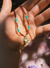 Load image into Gallery viewer, Garnet + Turquoise Beaded Charm Necklace