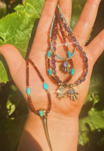 Load image into Gallery viewer, Garnet + Turquoise Beaded Charm Necklace