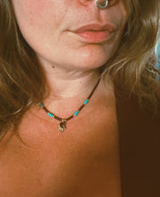 Load image into Gallery viewer, Garnet + Turquoise Beaded Charm Necklace