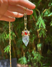Load image into Gallery viewer, Crystal Quartz + Garnet Crown Pendulum Necklace