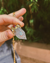 Load image into Gallery viewer, Crystal Quartz + Garnet Crown Pendulum Necklace