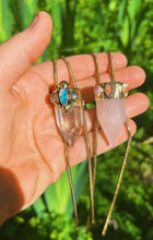 Load image into Gallery viewer, Crystal Quartz + Stamped Australian Opal Pendulum Bolo