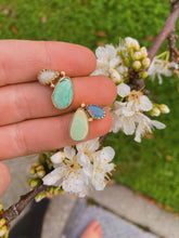 Load image into Gallery viewer, The Bloom Studs 001 - Iron Maiden + Hubei Turquoise, Ethiopian Opal