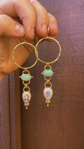 Double Drop Hoop - Faceted Amazonite + Cantera Opal