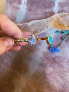 Double Stone Open Cuff - Cantera Opal + Kingman Turquoise