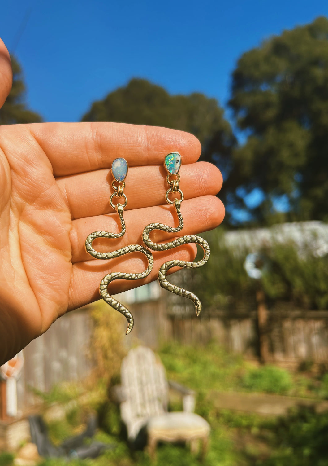 Australian Opal Stud Snake Earrings