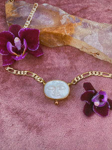 Mother of Pearl Moon Figaro Chain