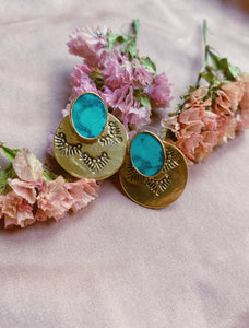 2-in-1 Stamped Disc Studs - Hubei Turquoise