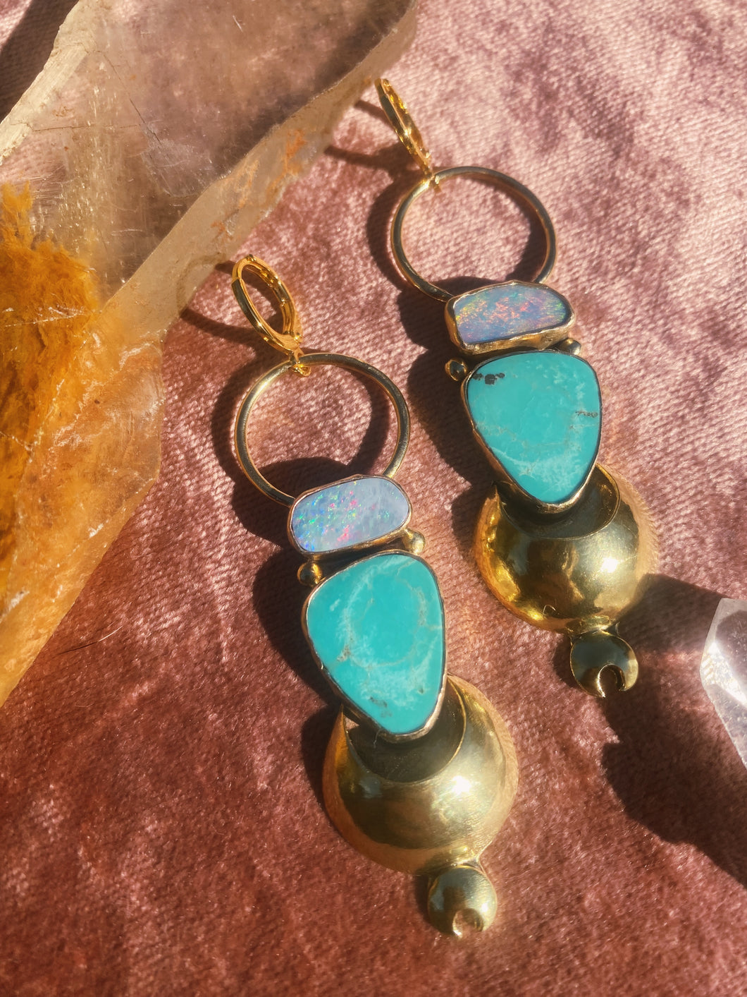 The Temple Earrings - Australian Opal + White Water Turquoise 001