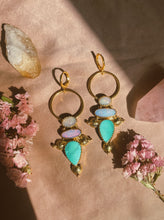 Load image into Gallery viewer, Australian + Ethiopian Opal + White Water Turquoise Stamped Earrings
