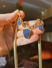Load image into Gallery viewer, Boulder Opal + Faceted Iolite Cuban Link X Snake Chain Charm Necklace
