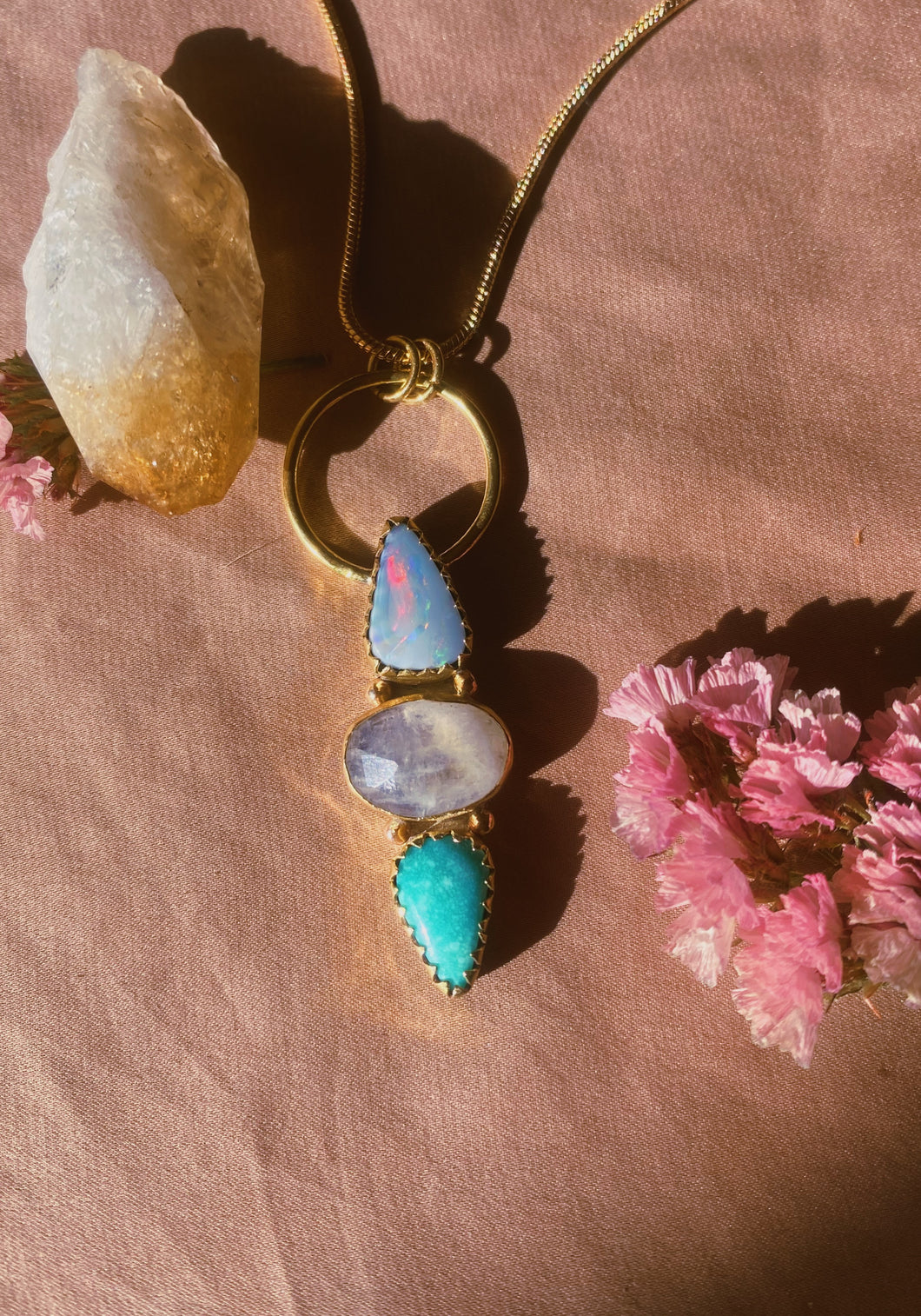 The Portal Chain - Australian Opal, Carico Lake Turquoise + Moonstone