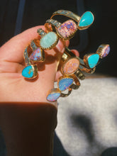 Load image into Gallery viewer, Double Stone Open Cuff - Cantera Opal + Kingman Turquoise 001
