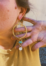 Load image into Gallery viewer, Tiered Stone Hoops - Pearl Moon + Amazonite
