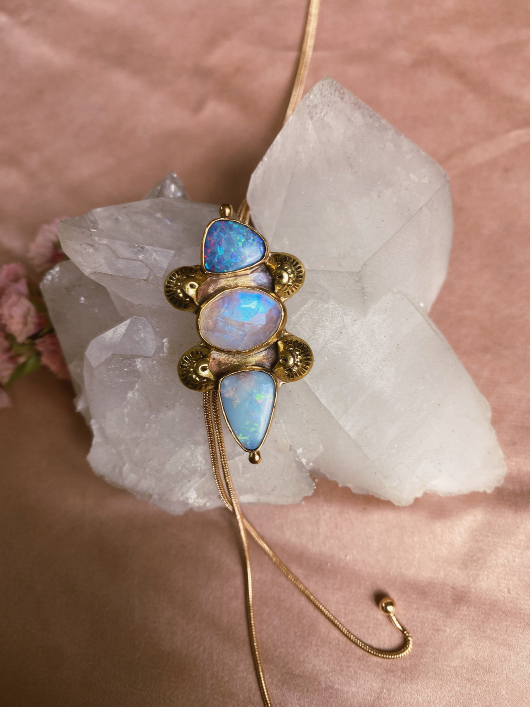 Bold as Love Lariat - Faceted Moonstone + Double Australian Opal