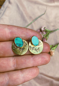 2-in-1 Stamped Disc Studs - Hubei Turquoise