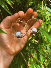 Load image into Gallery viewer, Triple Dot White Buffalo Turquoise Hoop
