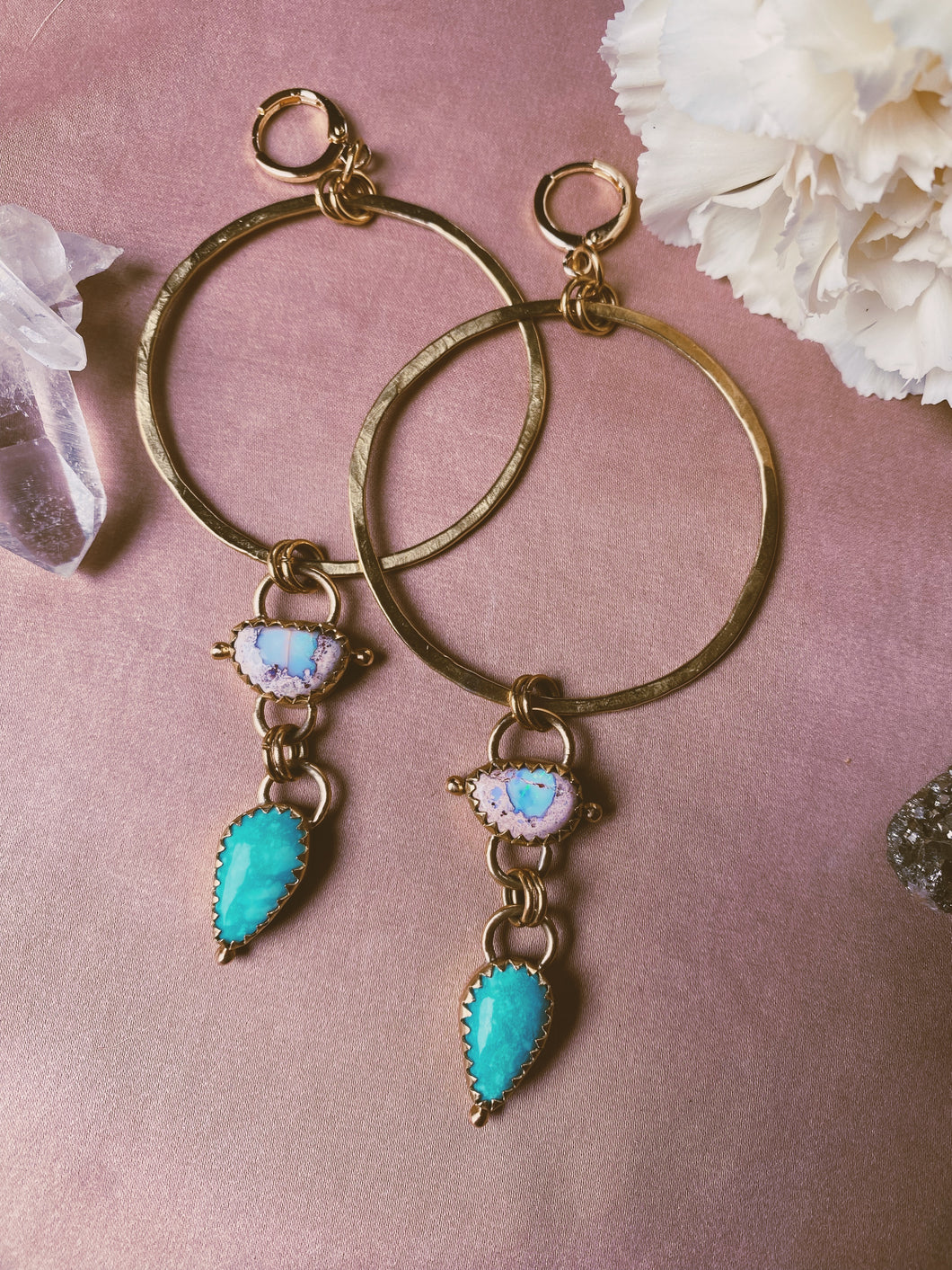 Tiered Stone Hoops - Cantera Opal + Kingsman Turquoise