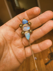 Bold as Love Lariat - Faceted Moonstone + Double Australian Opal