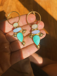 Australian + Ethiopian Opal + White Water Turquoise Stamped Earrings