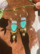 Load image into Gallery viewer, The Temple Earrings - Australian Opal + White Water Turquoise 001
