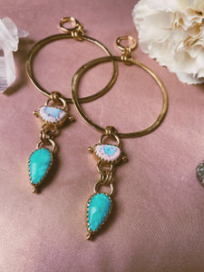 Tiered Stone Hoops - Cantera Opal + Kingsman Turquoise