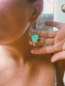 Stamped White Water Turquoise + Opal Earrings 002
