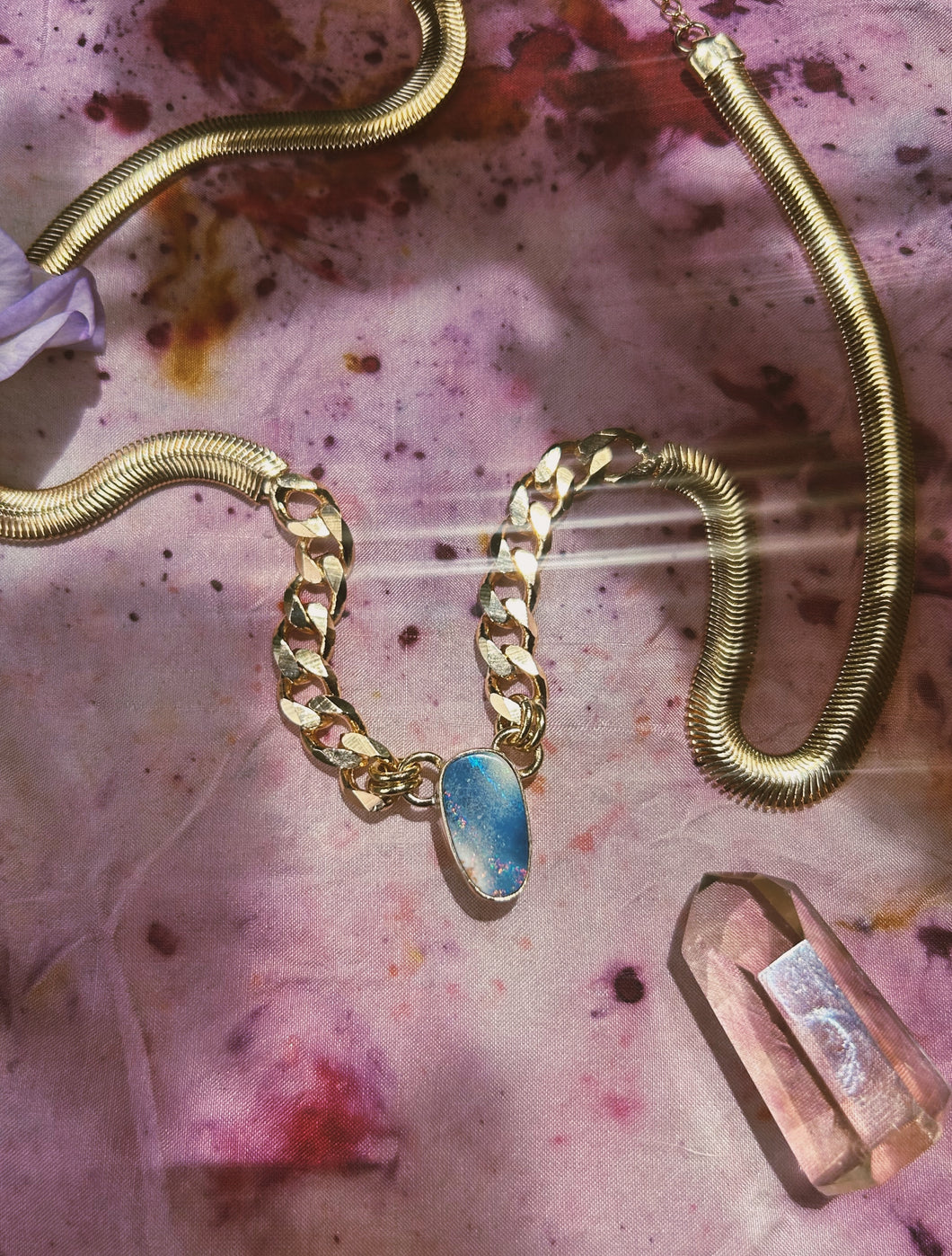 Cuban Link X Herringbone Chain - Australian Opal 001