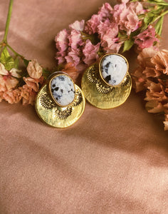 2-in-1 Stamped Disc Studs - White Buffalo Turquoise 001