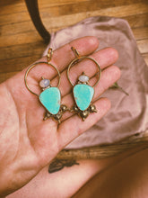 Load image into Gallery viewer, Stamped White Water Turquoise + Opal Earrings 002
