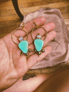 Stamped White Water Turquoise + Opal Earrings 002