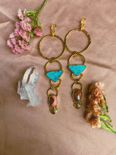 Load image into Gallery viewer, Double Drop Hoop - Tibetan Turquoise + Cantera Opal
