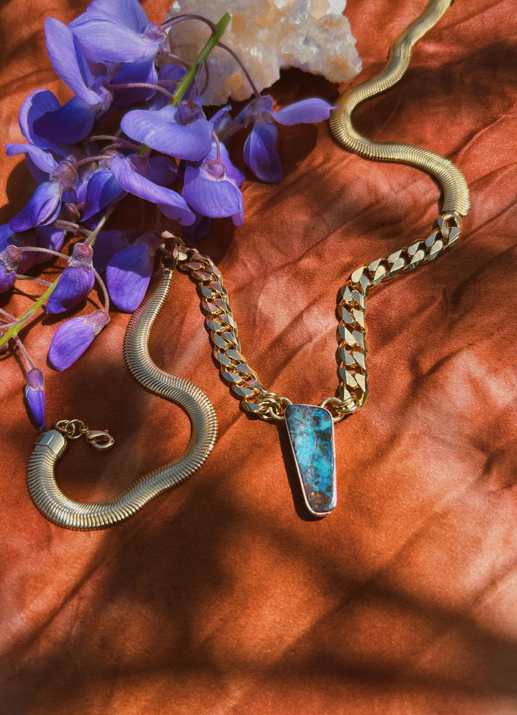 Herringbone x Curb Chain - Boulder Opal