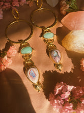 Load image into Gallery viewer, Double Drop Hoop - Faceted Amazonite + Cantera Opal
