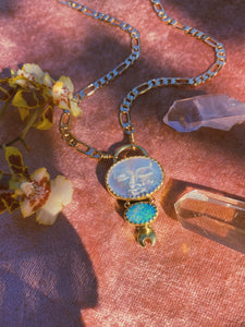 The Moon Maiden Necklace - Australian Opal + Figaro Chain 002