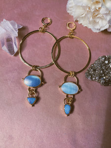 Tiered Stone Hoops - Mabe Pearl + Australian Opal