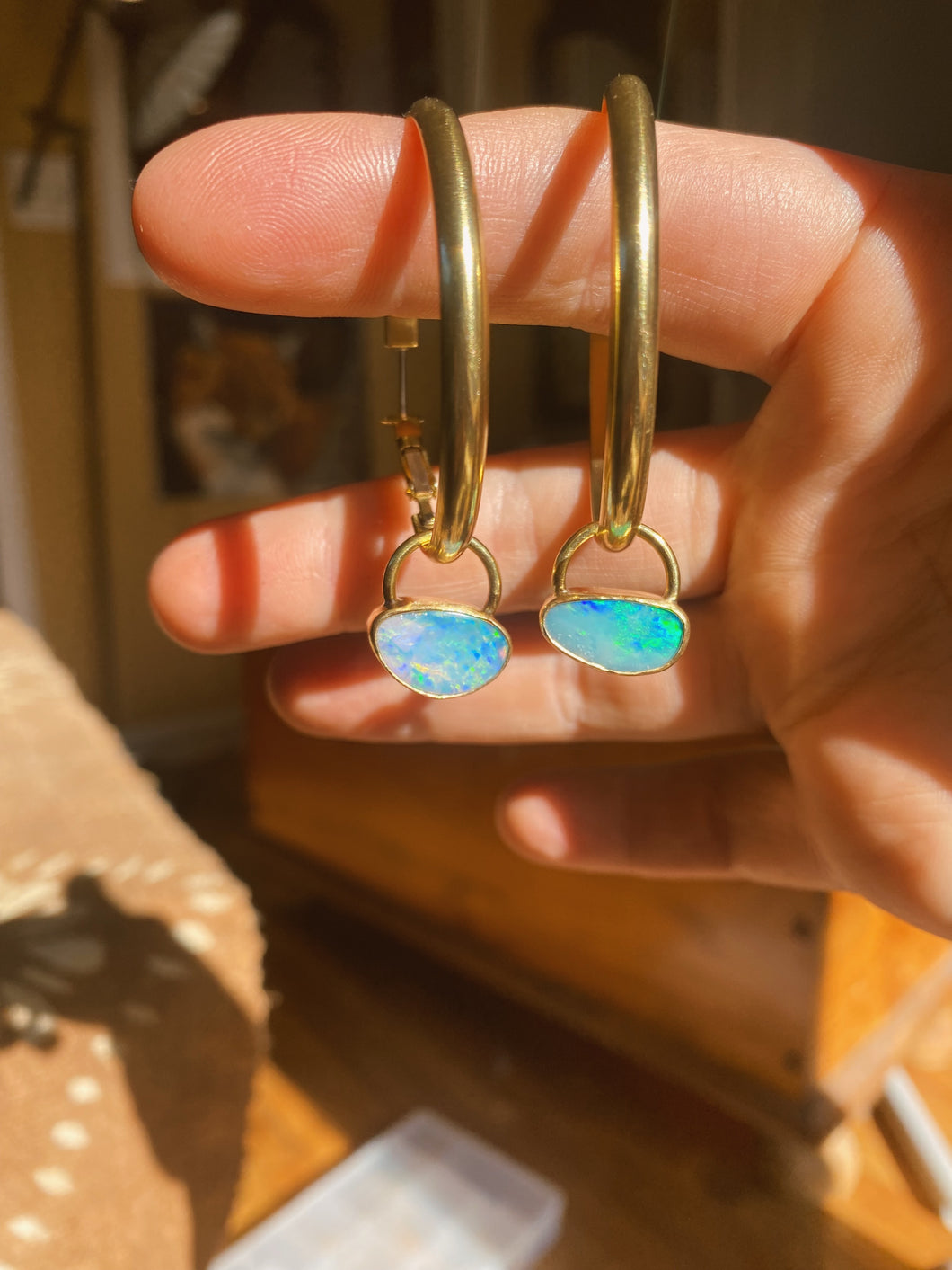 Stone Hoops - Australian Opal