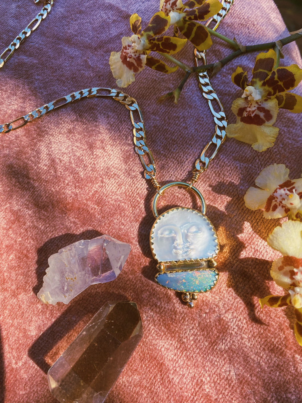The Moon Maiden Necklace - Australian Opal + Figaro Chain