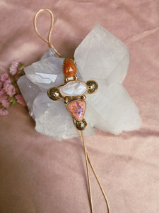 Bold as Love Lariat - Faceted Sunstone, Pearl + Cantera Opal
