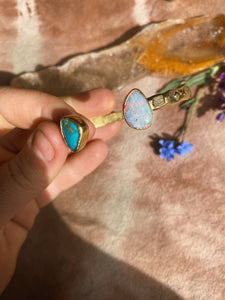 Double Stone Open Cuff - Cantera Opal + Australian Opal + Kingman Turquoise